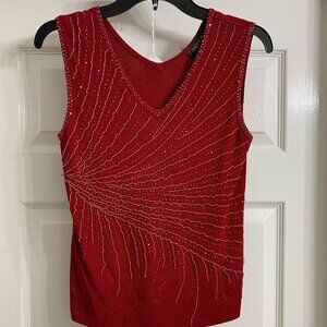 High Point Brand Women's Red Sleeveless Blouse with Beading, Size L
